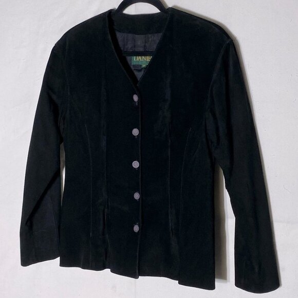 Vintage Danier black suede button front light jacket 90s blazer S - Picture 2 of 13